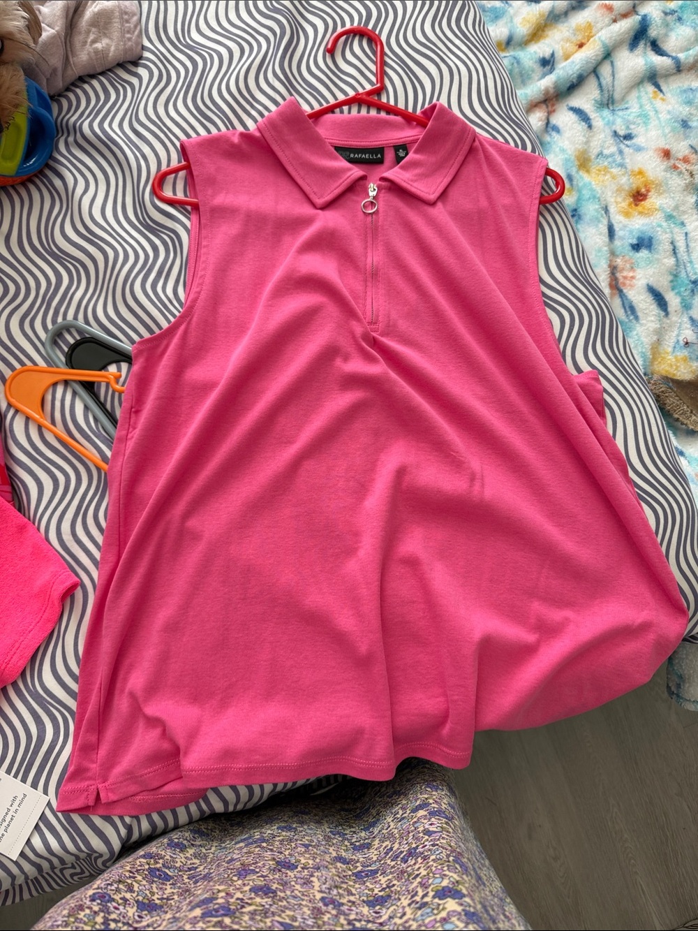 Rafaella Bright Pink Sleeveless Polo Tank Top with Zip